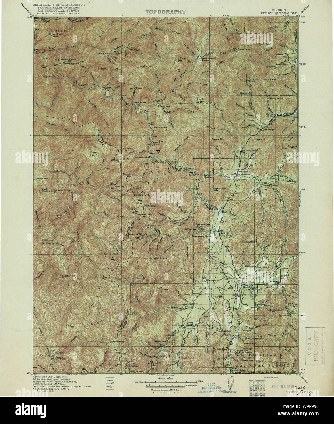 USGS Topo Map Oregon Kerby 283185 1918 125000 Restoration Stock Photo