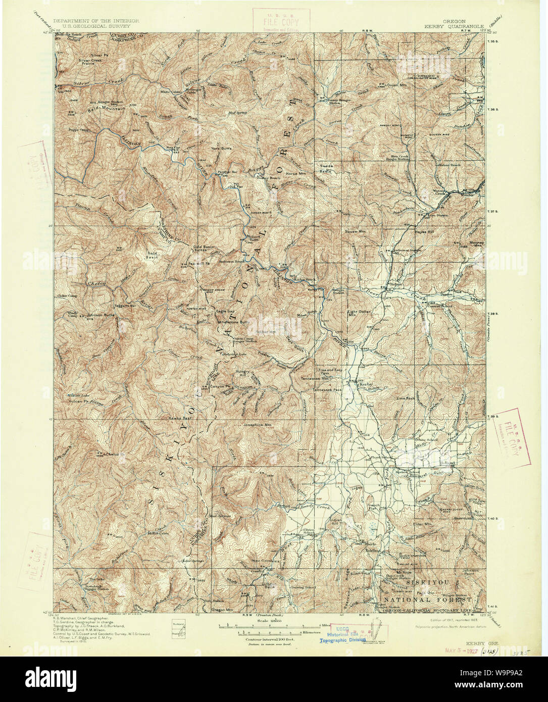 USGS Topo Map Oregon Kerby 283186 1917 125000 Restoration Stock Photo