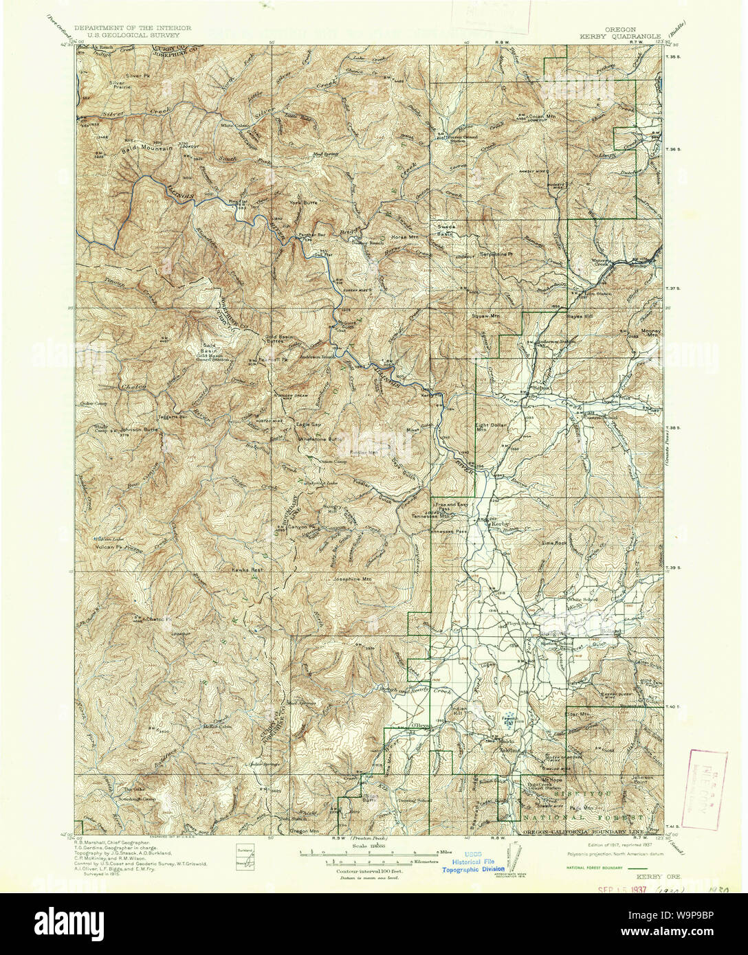 USGS Topo Map Oregon Kerby 283187 1917 125000 Restoration Stock Photo