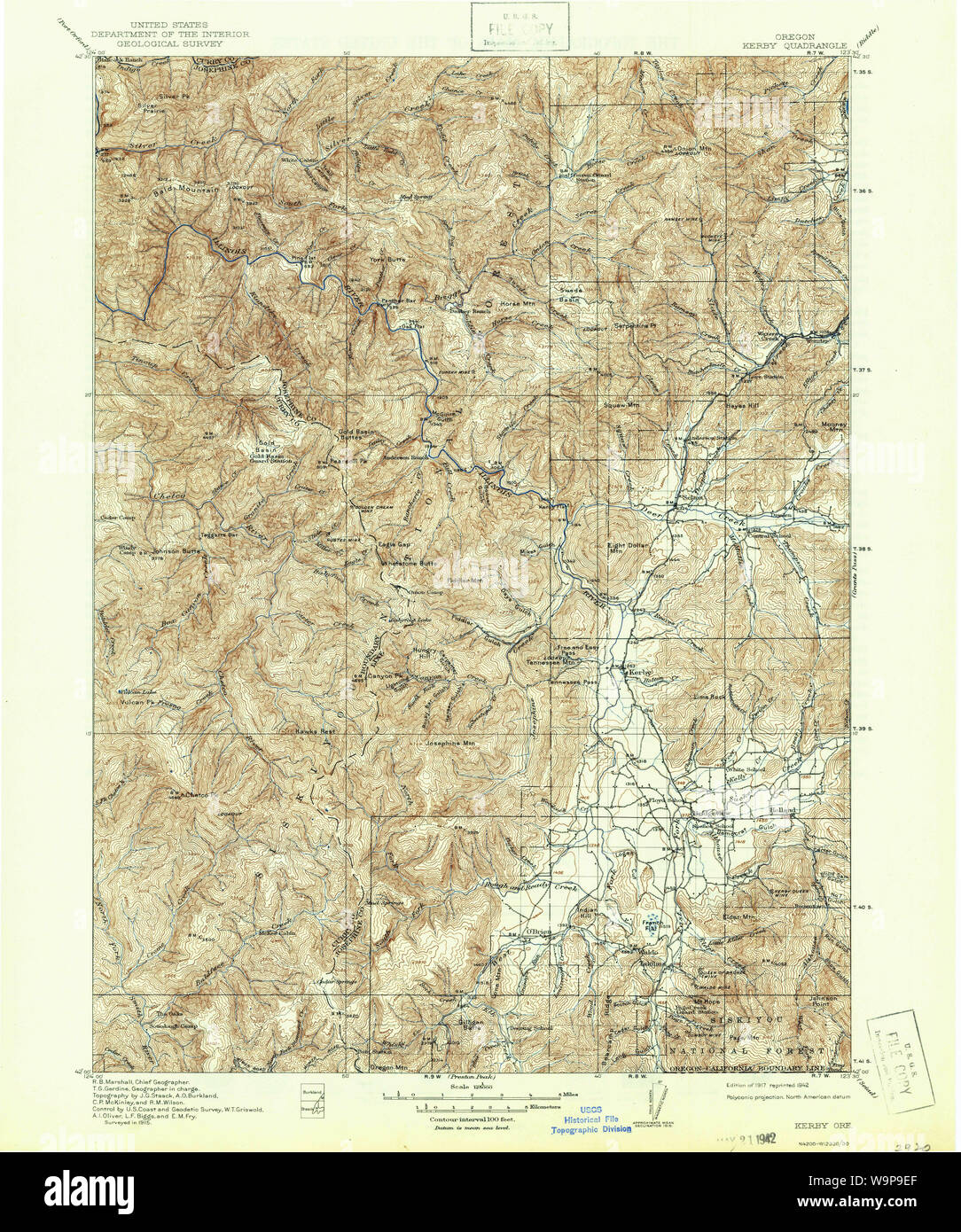 USGS Topo Map Oregon Kerby 283188 1917 125000 Restoration Stock Photo