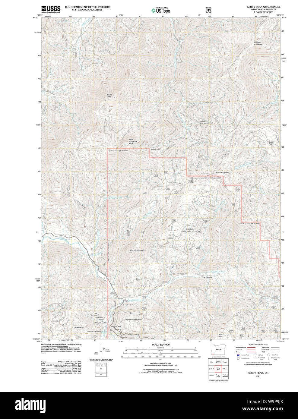 USGS Topo Map Oregon Kerby Peak 20110713 TM Restoration Stock Photo