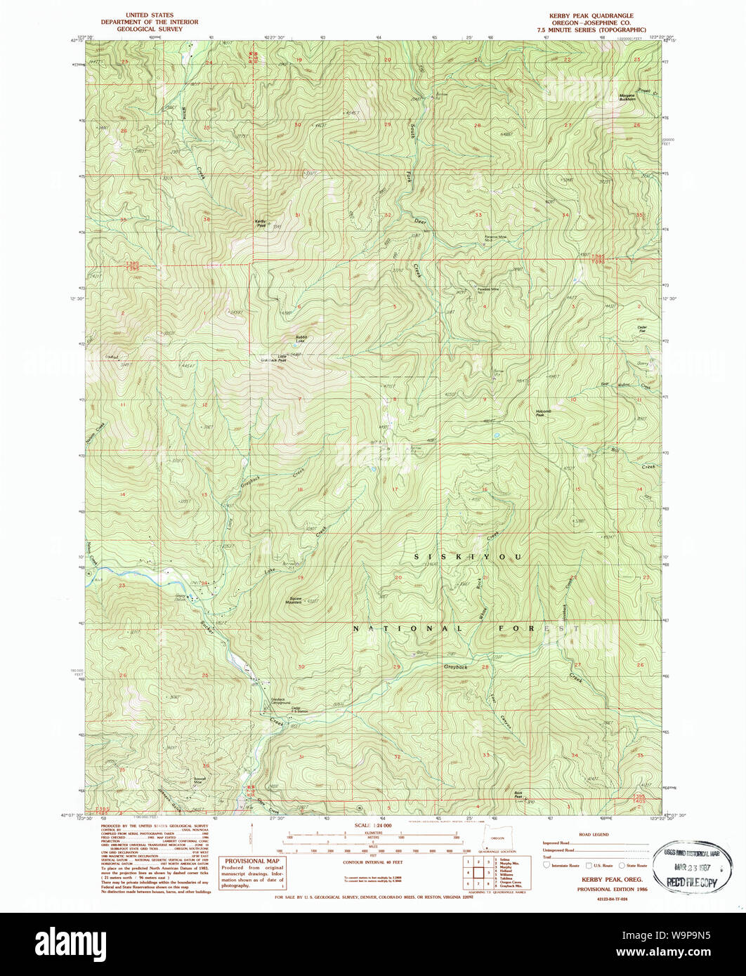 USGS Topo Map Oregon Kerby Peak 280396 1986 24000 Restoration Stock Photo