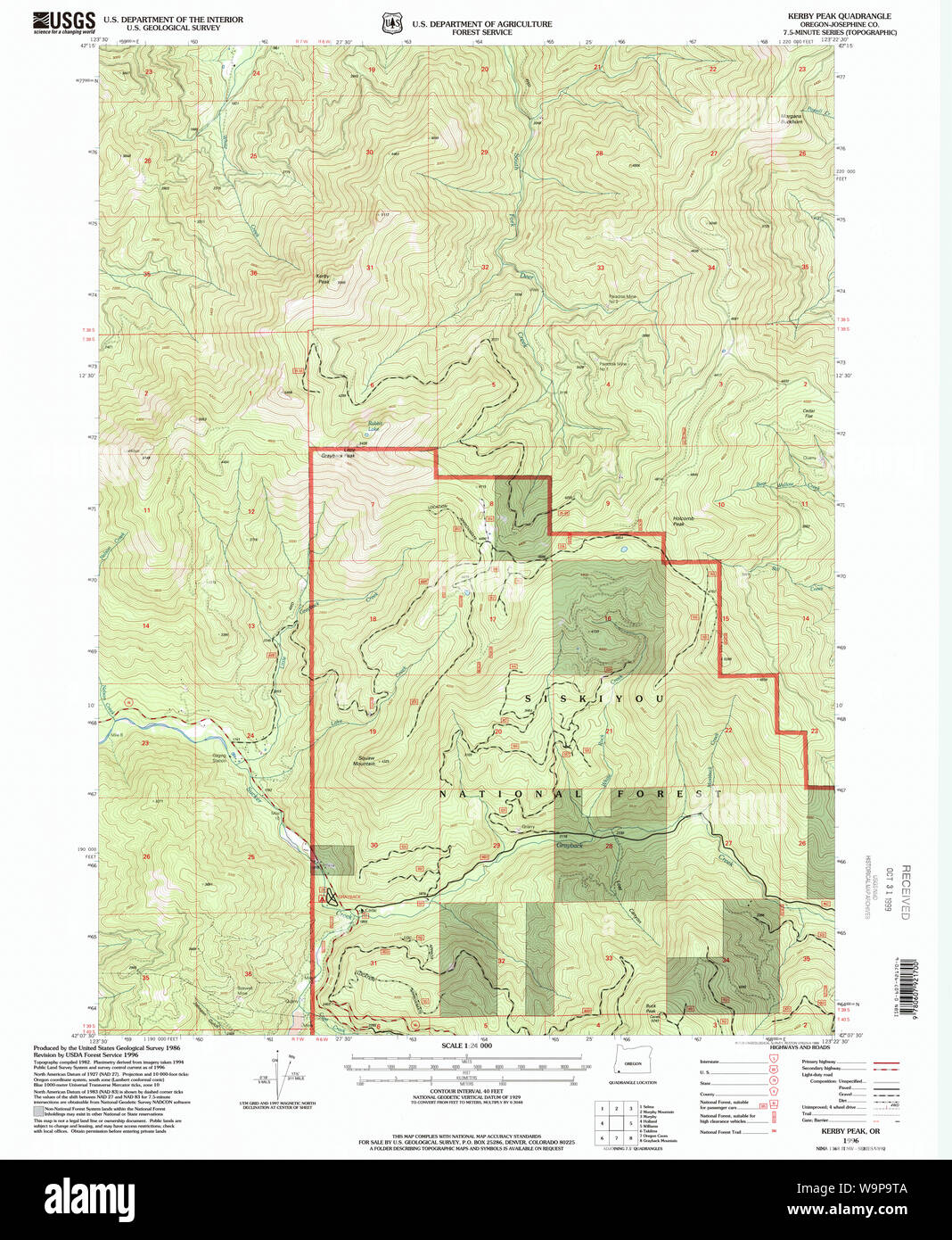 USGS Topo Map Oregon Kerby Peak 280397 1996 24000 Restoration Stock Photo