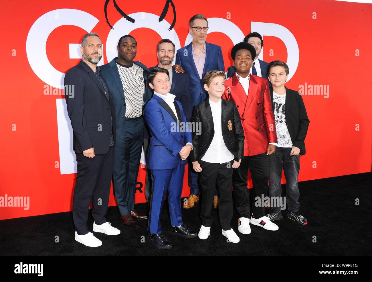 Los Angeles, CA. 14th Aug, 2019. Lee Eisenberg, Sam Richardson, Will Forte, Stephen Merchant, Brandy Noon, Keith L. Williams, Jacob Tremblay, Chance Hunsfield at arrivals for GOOD BOYS Premiere, Regency Village Theatre - Westwood, Los Angeles, CA August 14, 2019. Credit: Elizabeth Goodenough/Everett Collection/Alamy Live News Stock Photo