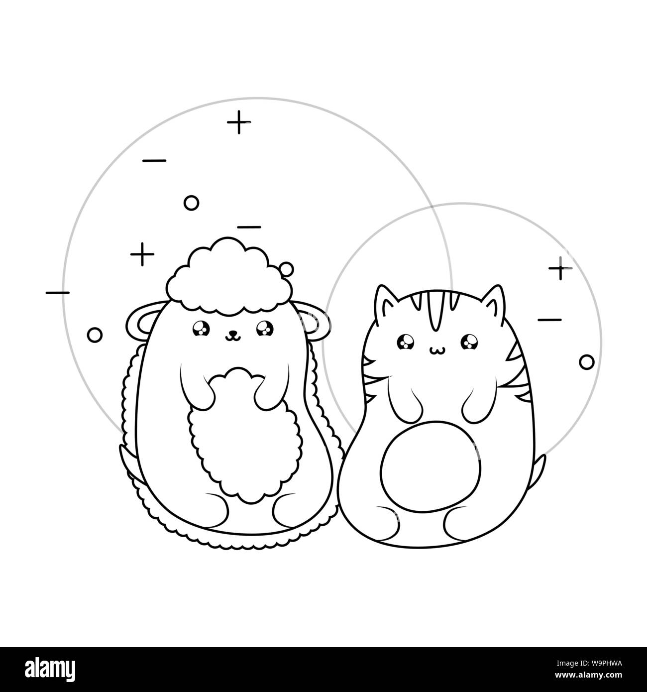 cute cat with sheep baby animals kawaii style vector illustration ...