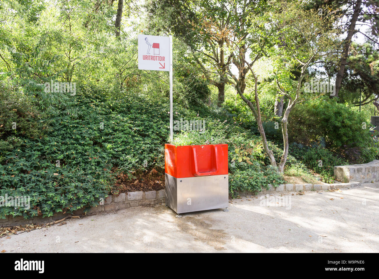 Paris pissoir a public urinal installed in a park in Paris, France
