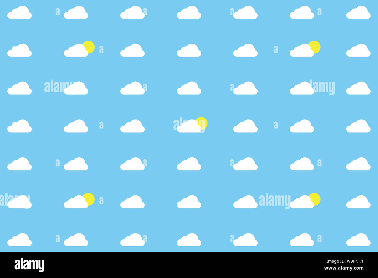 Stylized pattern of clouds with the sun on blue background Stock Photo ...