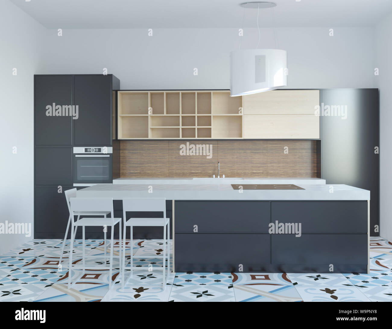 3d rendering of new kitchen interior Stock Photo - Alamy