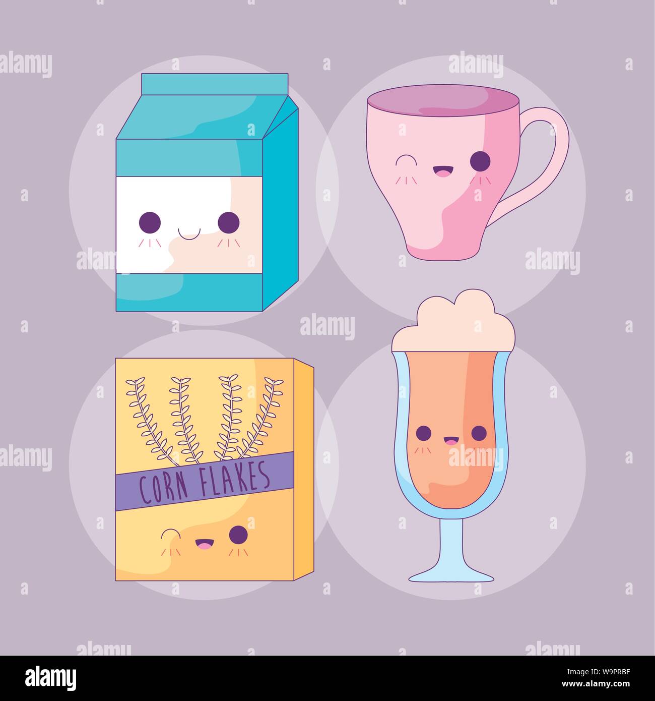Set Cereal With Milk Box And Beverages Kawaii Vector Illustration Design Stock Vector Image Art Alamy