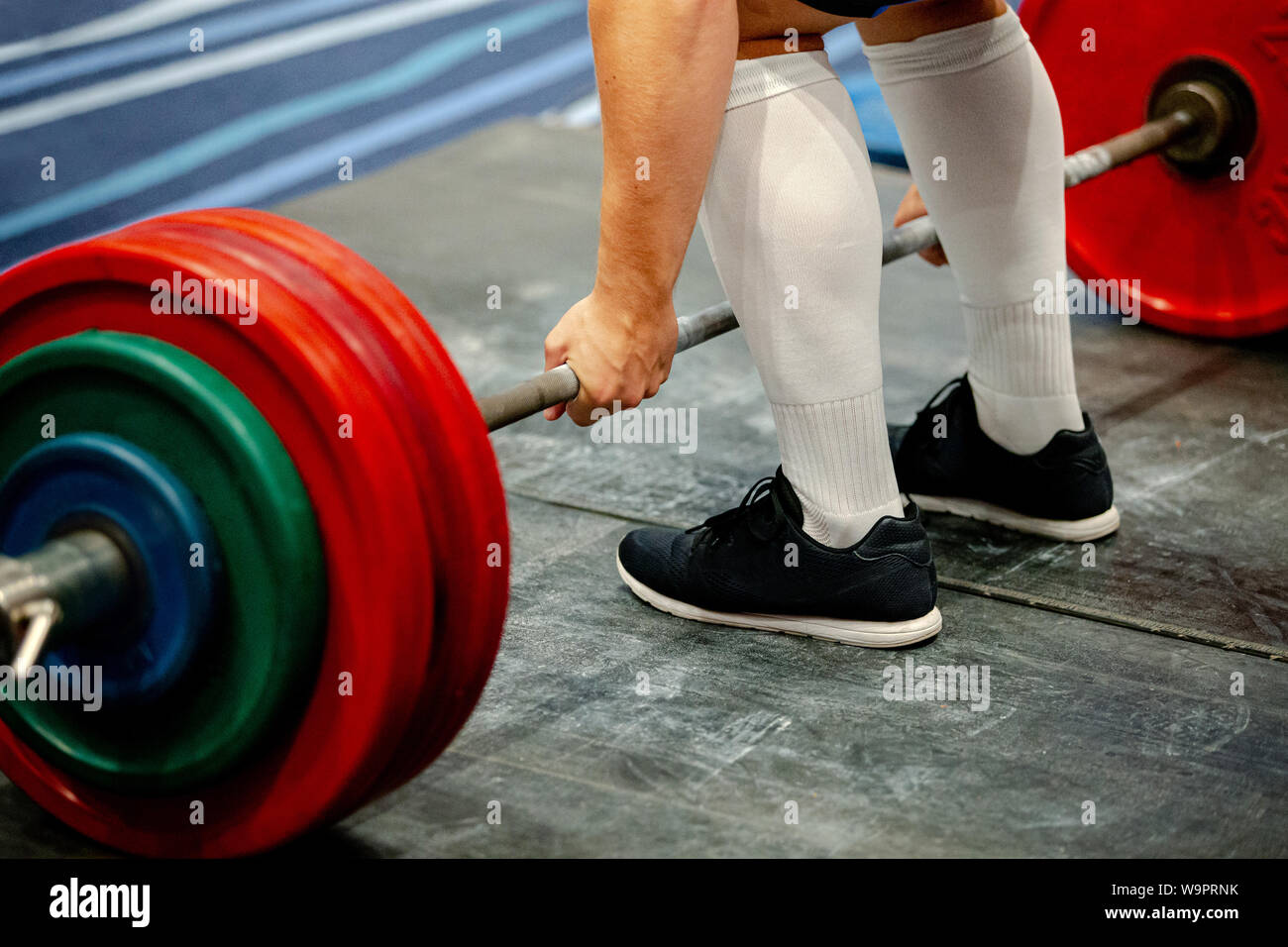 men powerlifter weightlift bar competition powerlifting deadlift Stock