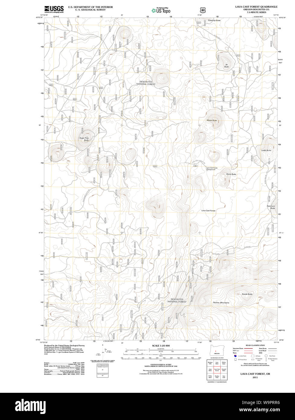 USGS Topo Map Oregon Lava Cast Forest 20110818 TM Restoration Stock Photo