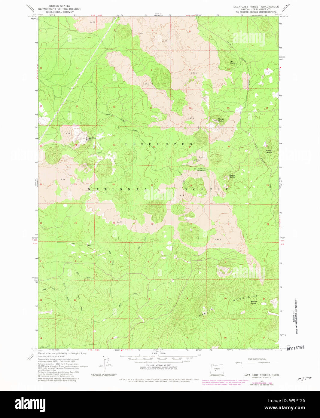 USGS Topo Map Oregon Lava Cast Forest 280482 1963 24000 Restoration Stock Photo