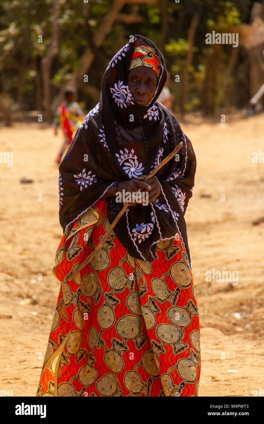 JUFUREH, GAMBIA- JAN 12, 2014: Beautiful older african woman. Mayor of Jufureh and ancestor from Kunte Kinte Stock Photo
