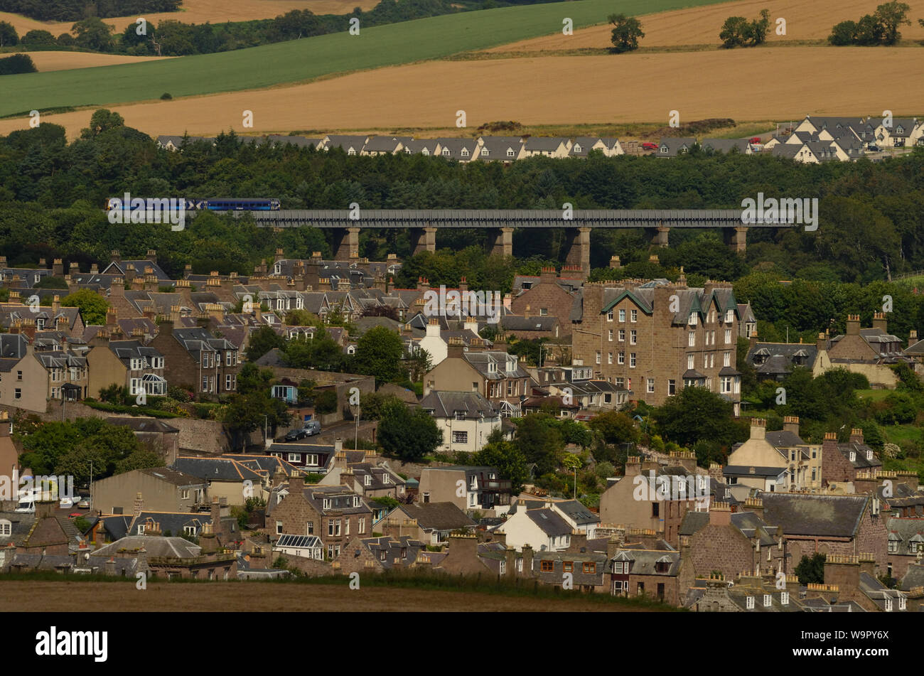 The town of Stonehaven and the Glenury railway viaduct, Aberdeenshire, Scotland, Great Britain Stock Photo