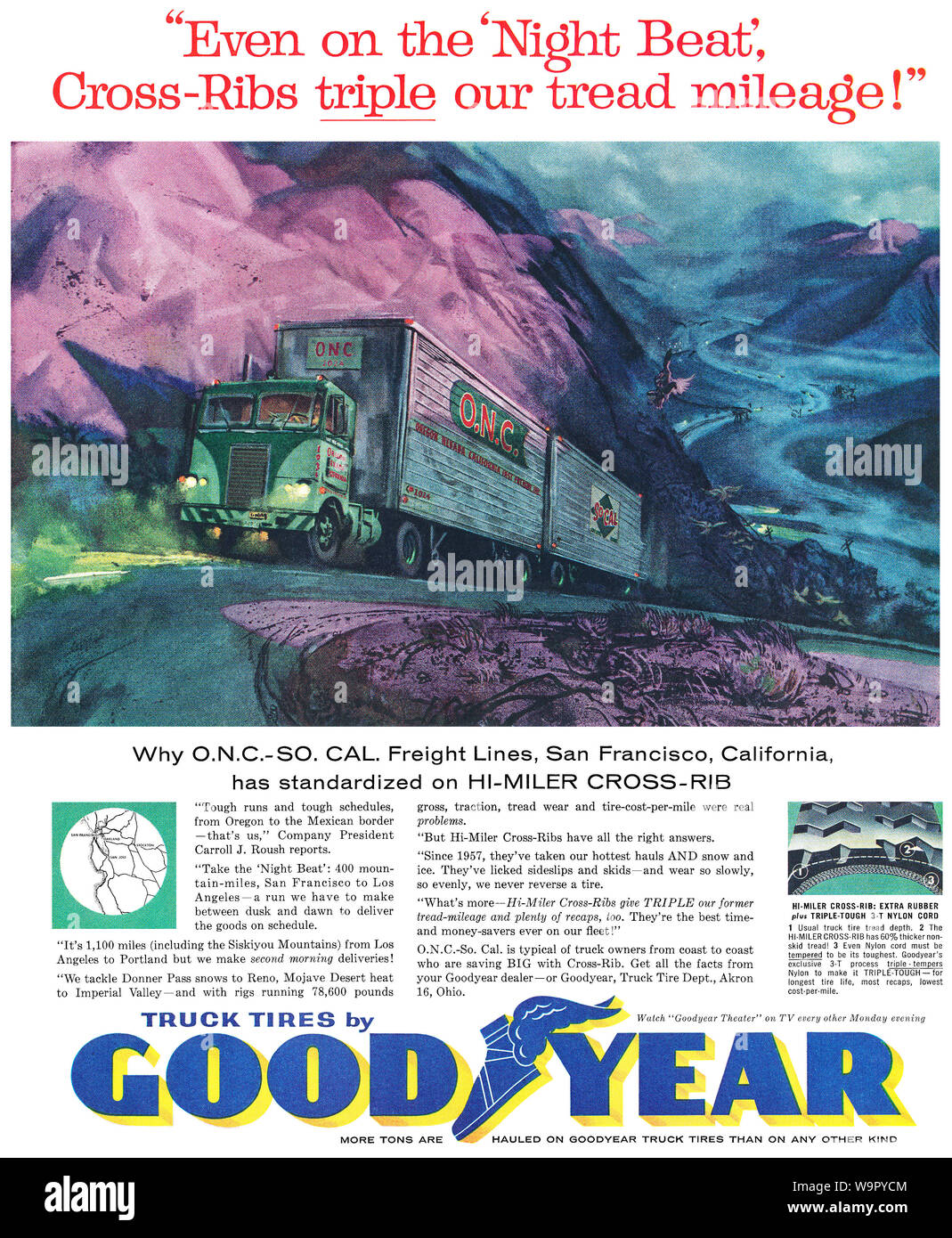 1959 U.S. advertisement for Goodyear truck tires. Stock Photo