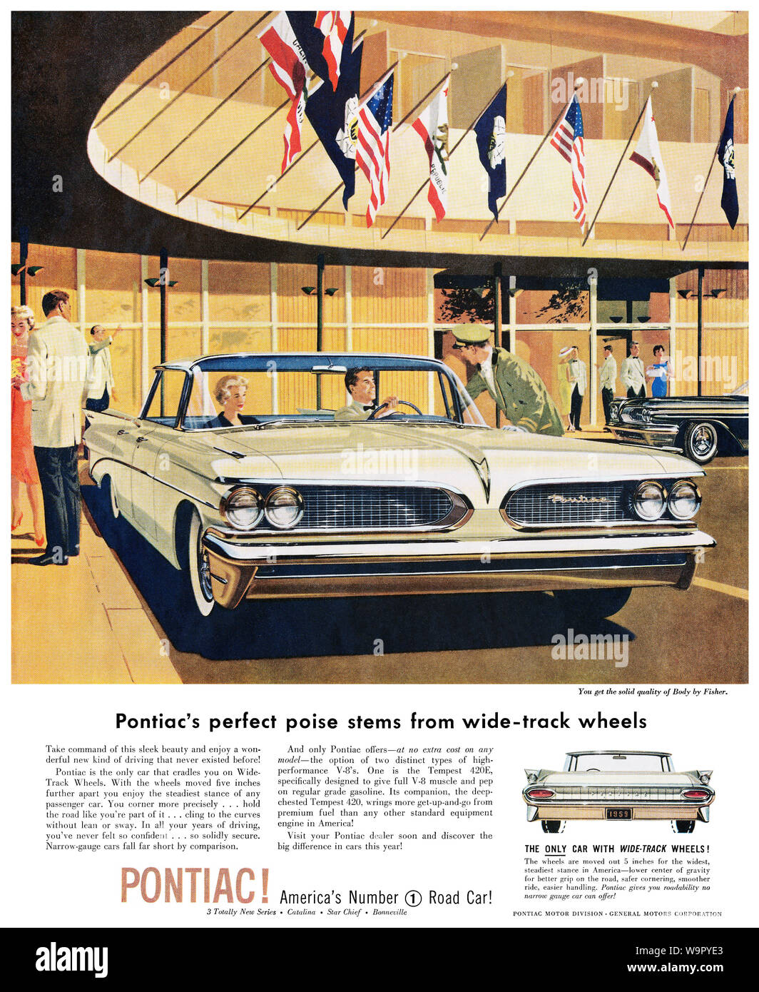 1959 U.S. advertisement for Pontiac automobiles. Stock Photo