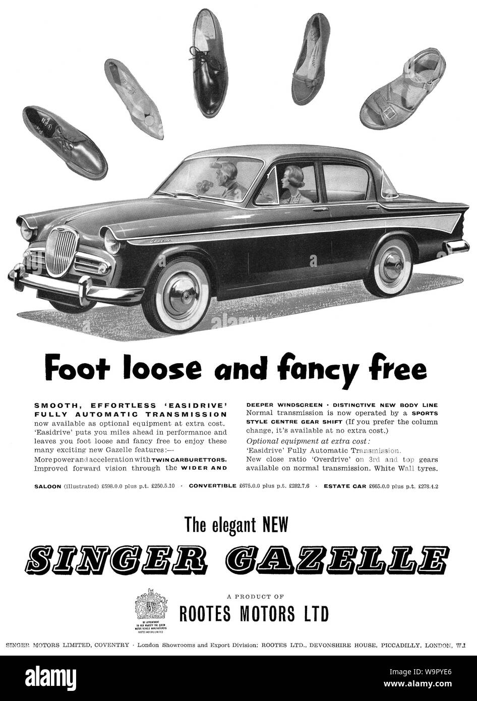 1959 British advertisement for the Singer Gazelle motor car. Stock Photo