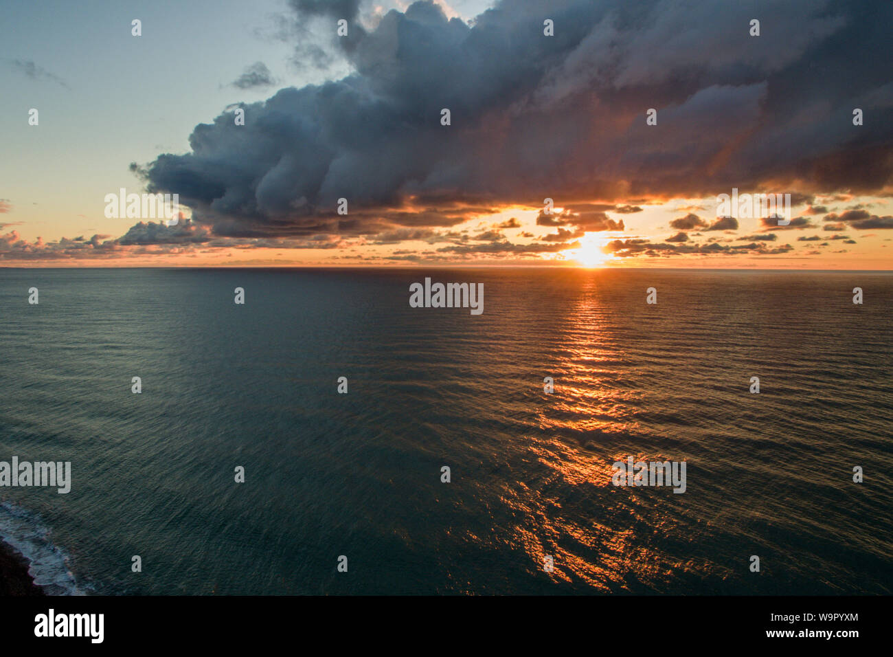 Aerial view of the sea landscape with a beautiful sunset. Dramatic sky ...