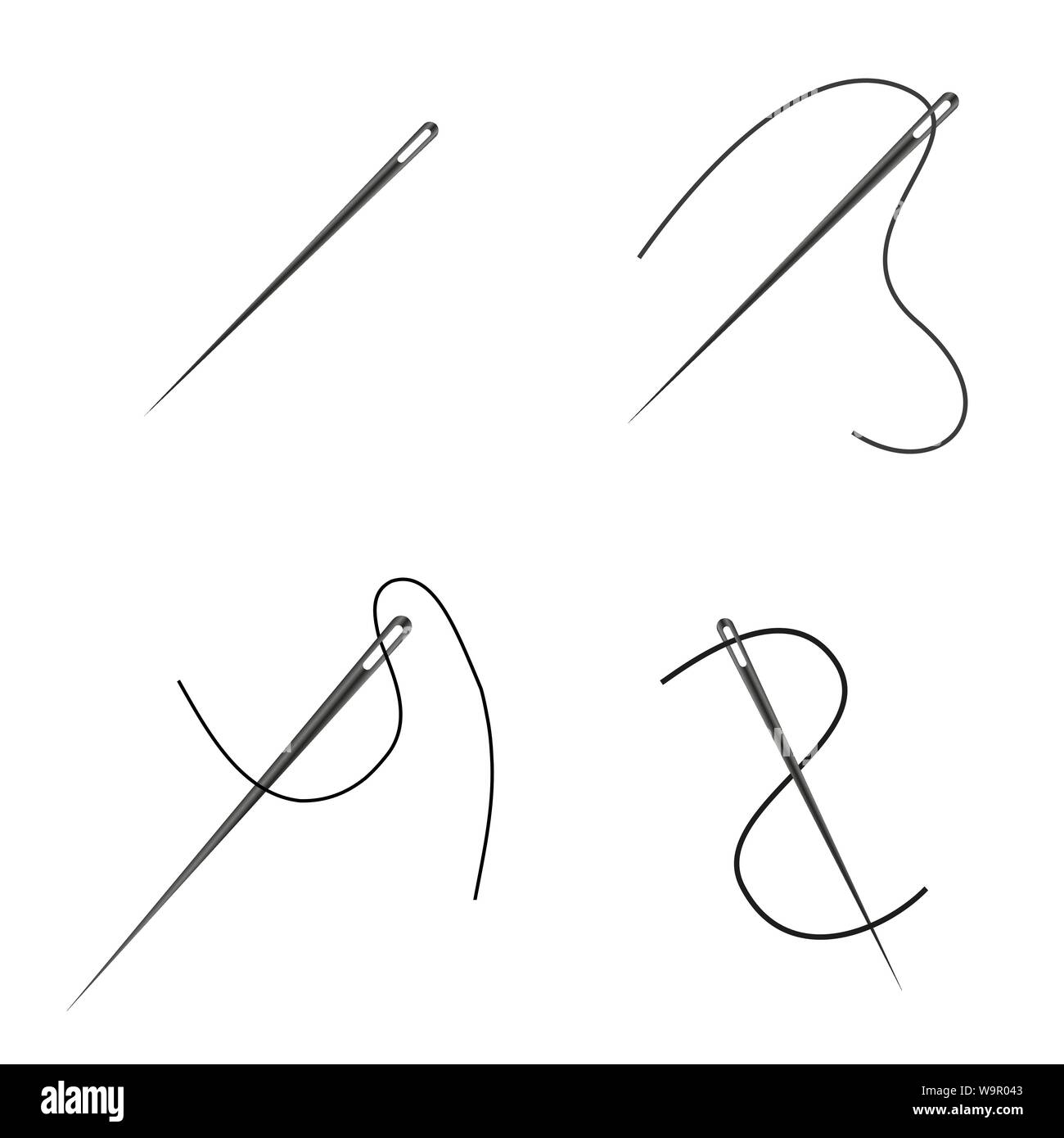 Set of sewing needles vector illustration, isolated on white background. Stock Vector