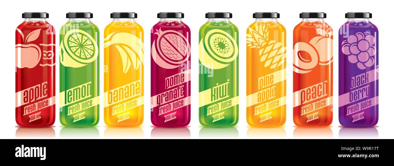 Ready design vector juice, fruit glass bottle set Stock Vector Image ...