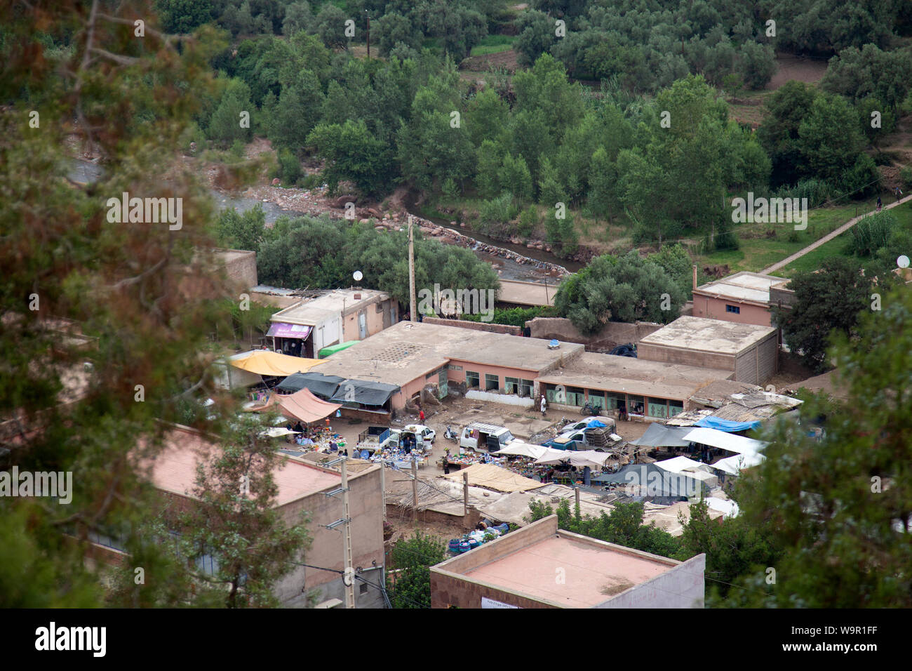 Market Square at Sti Fadma in Ourika Valley , Atlas Mountain in Morocco Stock Photo