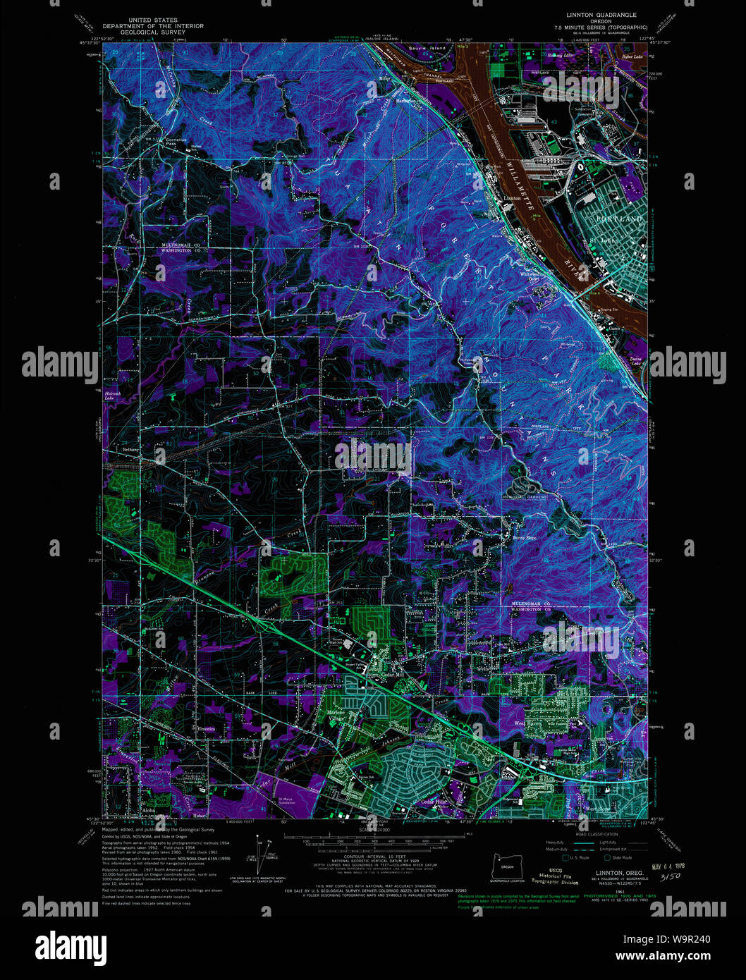 USGS Topo Map Oregon Linnton 280530 1961 24000 Inverted Restoration