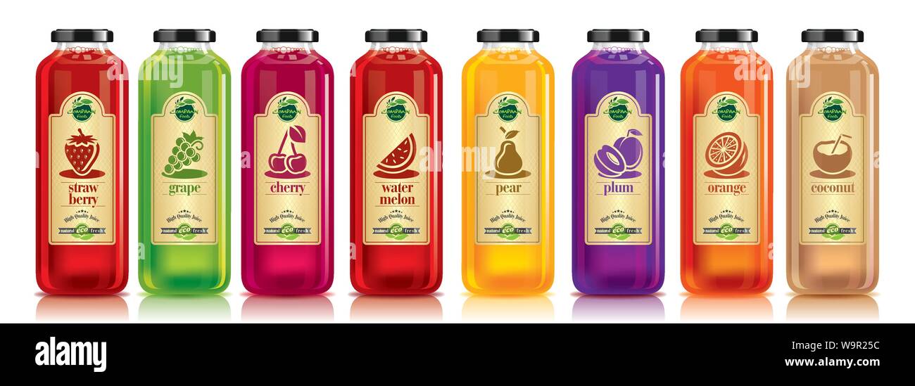 Ready design vector juice, fruit glass bottle set Stock Vector Image ...