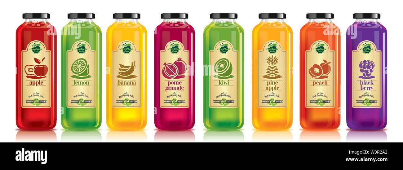 Ready design vector juice, fruit glass bottle set Stock Vector Image ...