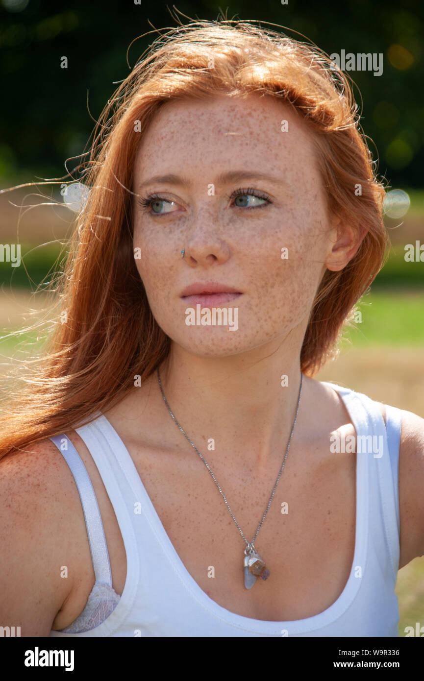 Tennage Girl Red Hair Freckles H S Expressions Stock Photo