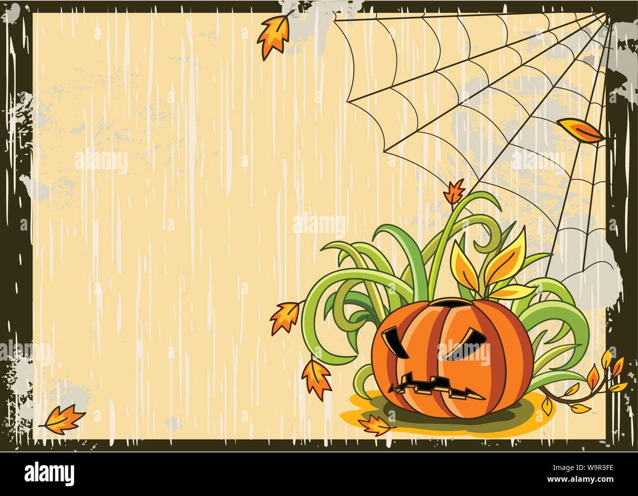 Vector Halloween background with pumpkin and web Stock Vector Image ...