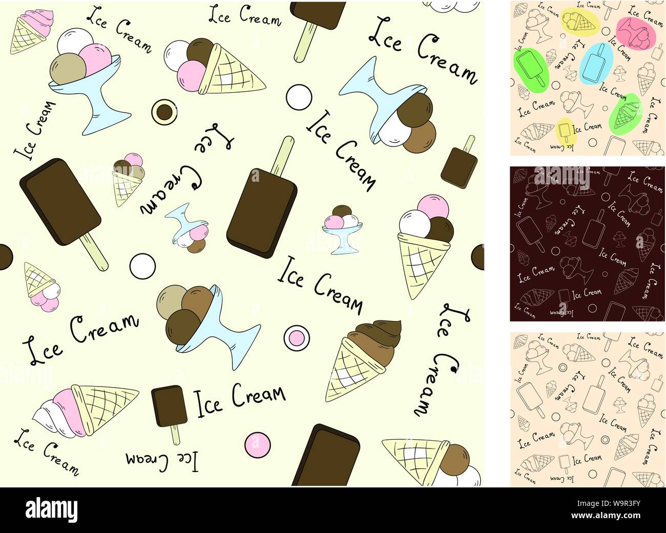 Vector seamless background with ice cream - four patterns Stock Vector ...