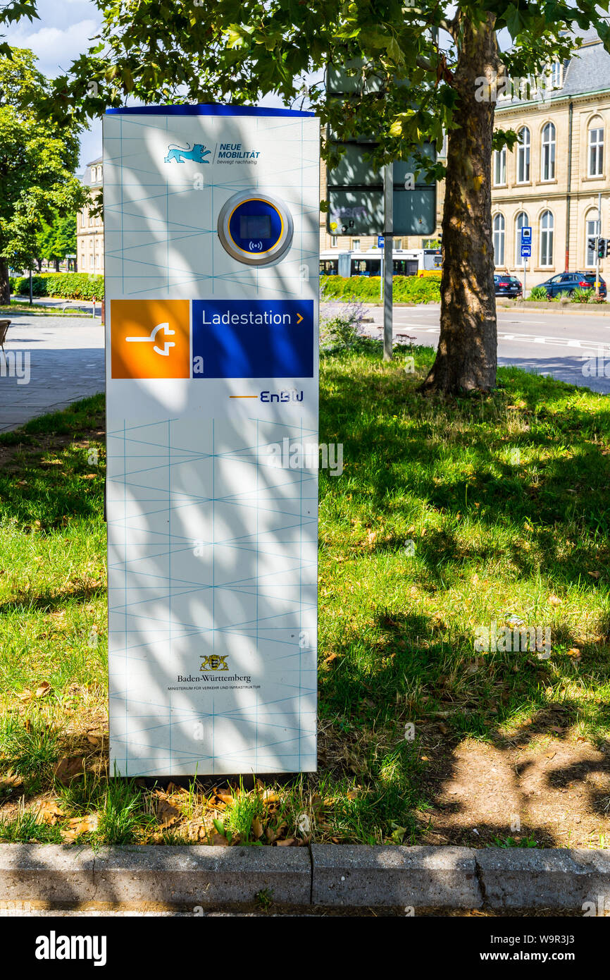 Stuttgart, Germany, August 14, 2019, Charging station of big energy supplier company enbw in downtown stuttgart at a parking place ready to charge an Stock Photo