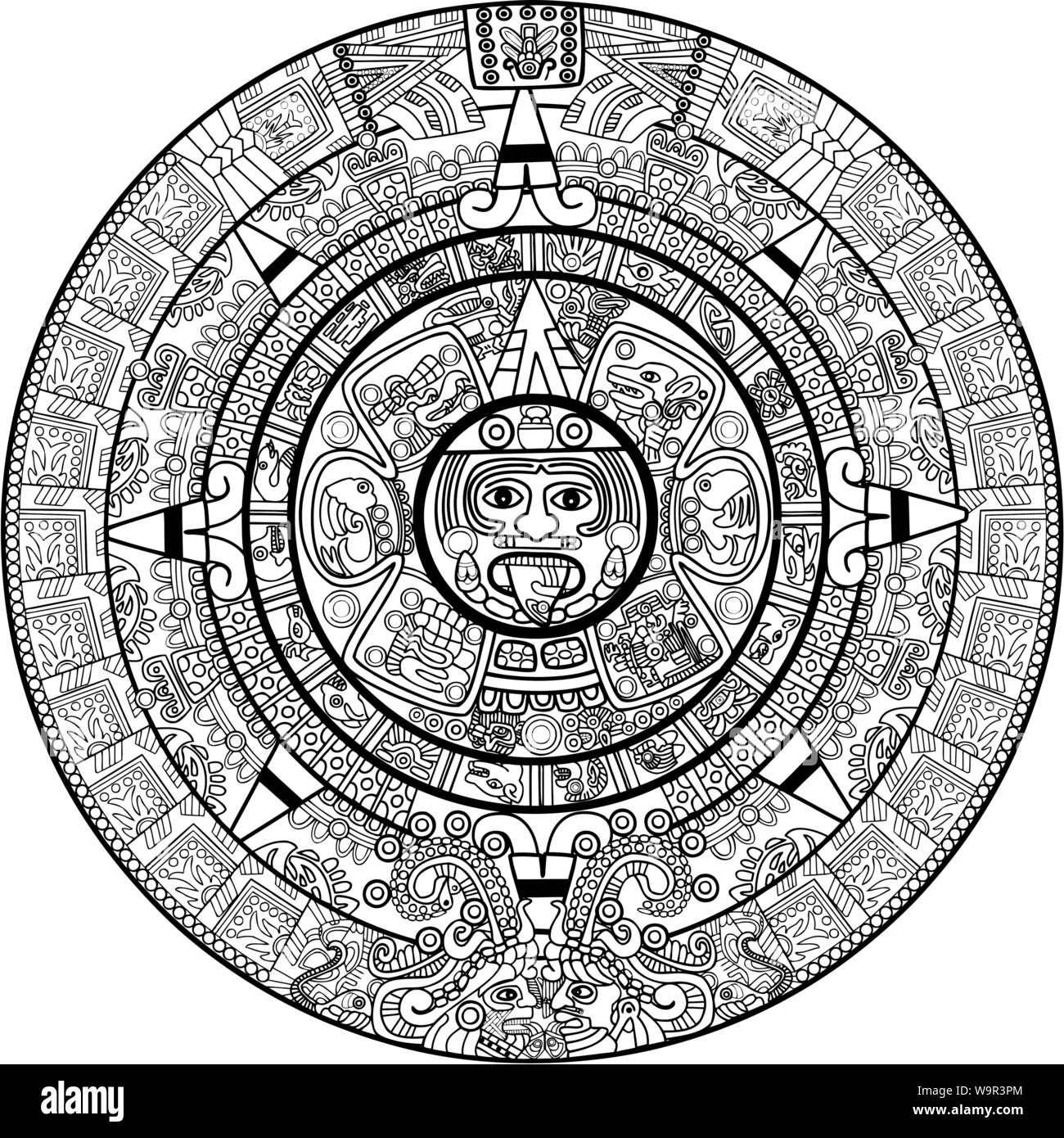 Aztec calendar vector Black and White Stock Photos & Images - Alamy