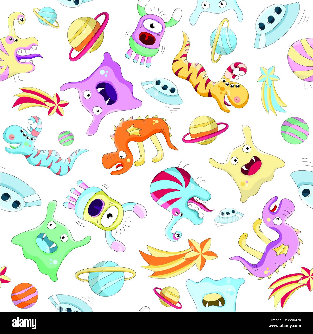 Vector seamless background with aliens and monsters Stock Vector Image ...