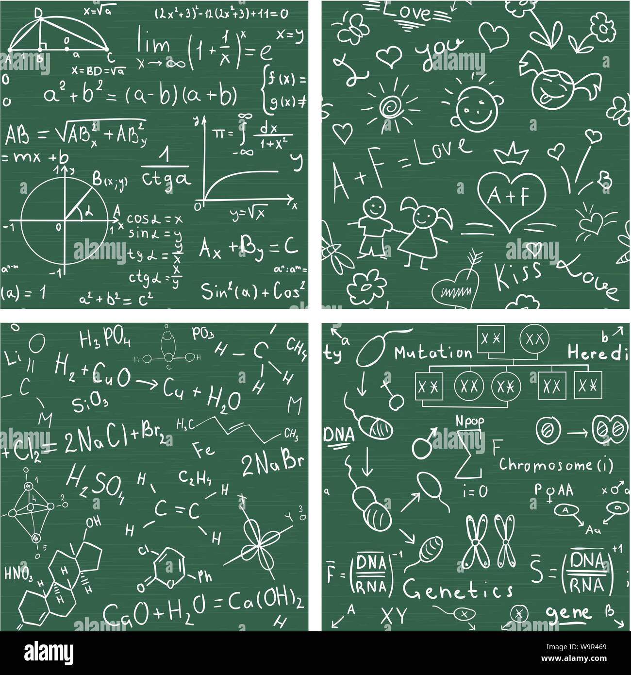 Education - set with four seamless vector backgrounds Stock Vector
