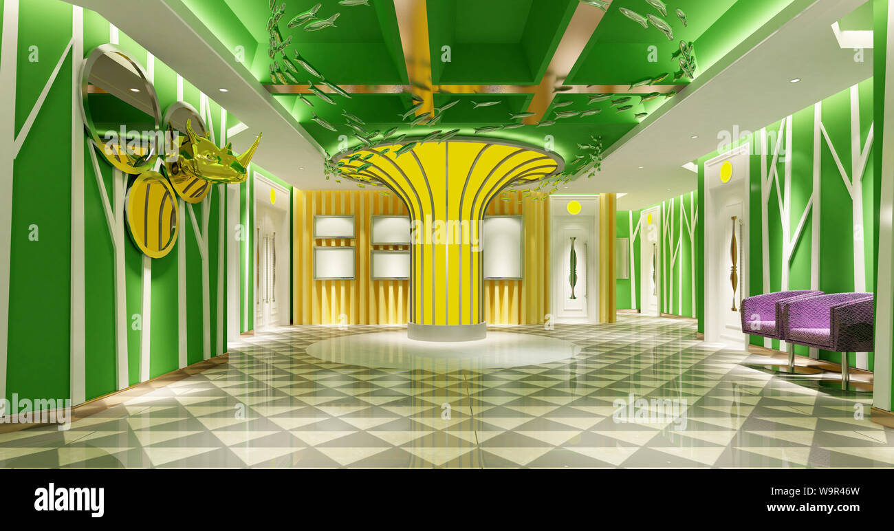3d render of luxury hotel lobby reception Stock Photo - Alamy