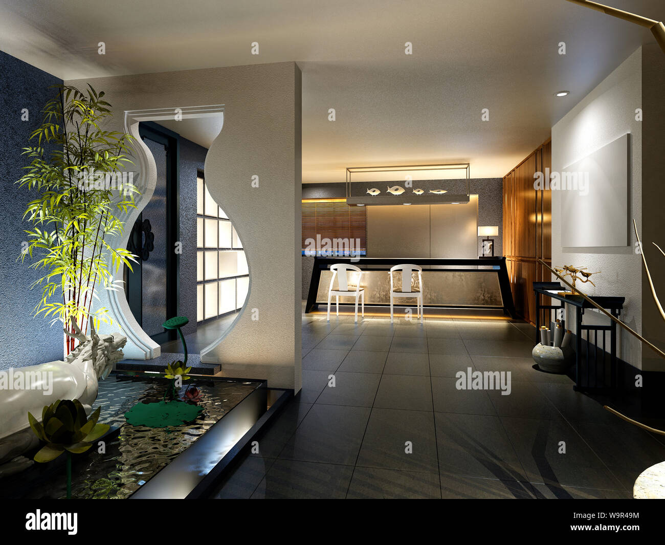 3d render of luxury hotel lobby reception Stock Photo - Alamy
