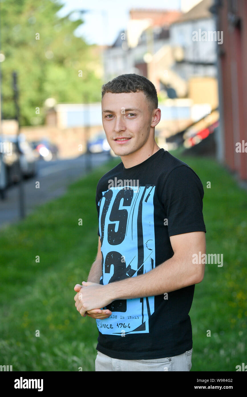 Stiven Bregu, 18, collecting his A level results for biology, chemistry and  maths at St Mary Redcliffe and Temple School, Bristol. Stiven was  trafficked to the UK from Albania in 2015 in, image size:866x1390