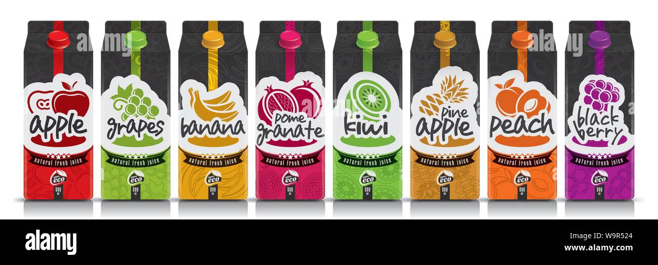 Ready design vector juice, fruit package set Stock Vector