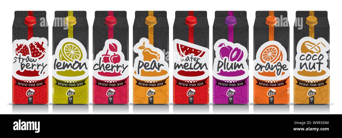 Ready design vector juice, fruit package set Stock Vector