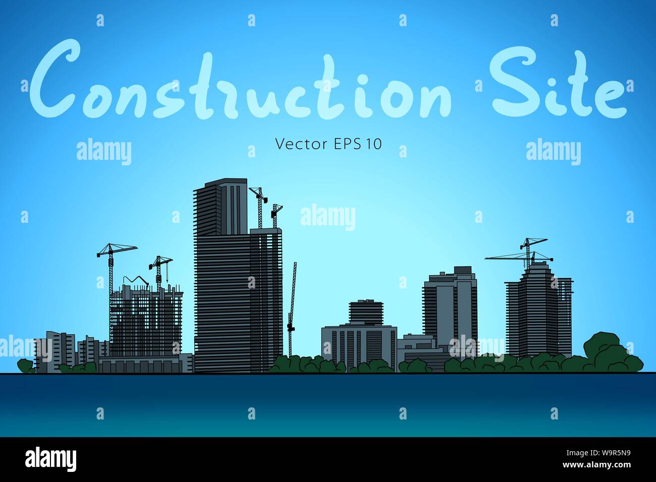 Building Construction and Tower Cranes. City. Vector draw Stock Vector