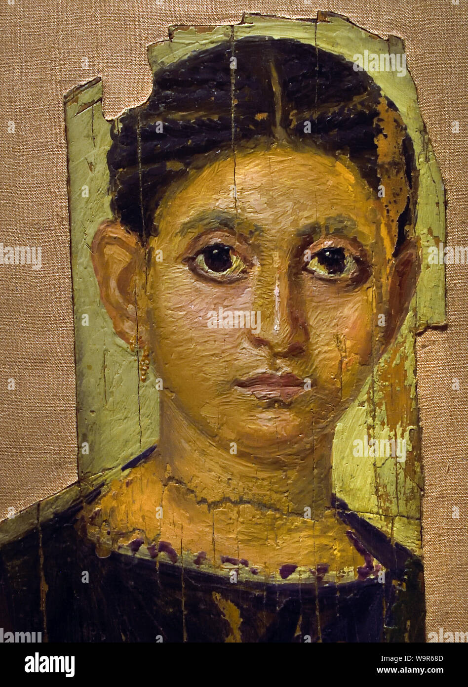 Portrait of a young woman 130-150  AD Antinoé (Egypt) Linden wood painted with encaustic, Egypt, Egyptian. Stock Photo