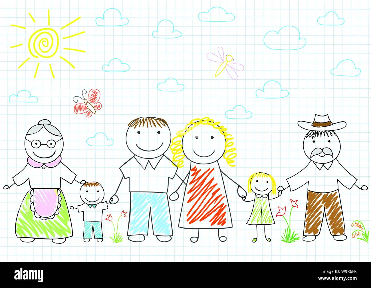 Happy family drawing isolated icon design Stock Vector by ©yupiramos  113684428