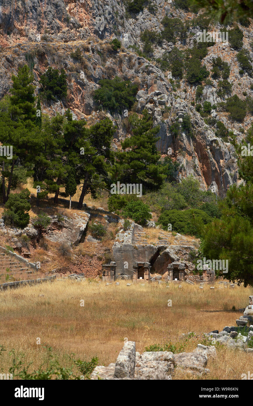 The ancient stadium at the top of the site at Delphi in Greece, where