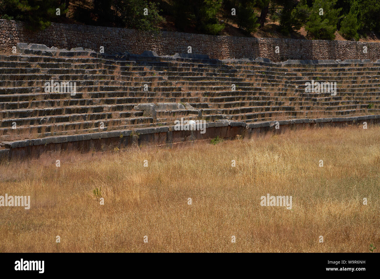 The ancient stadium at the top of the site at Delphi in Greece, where