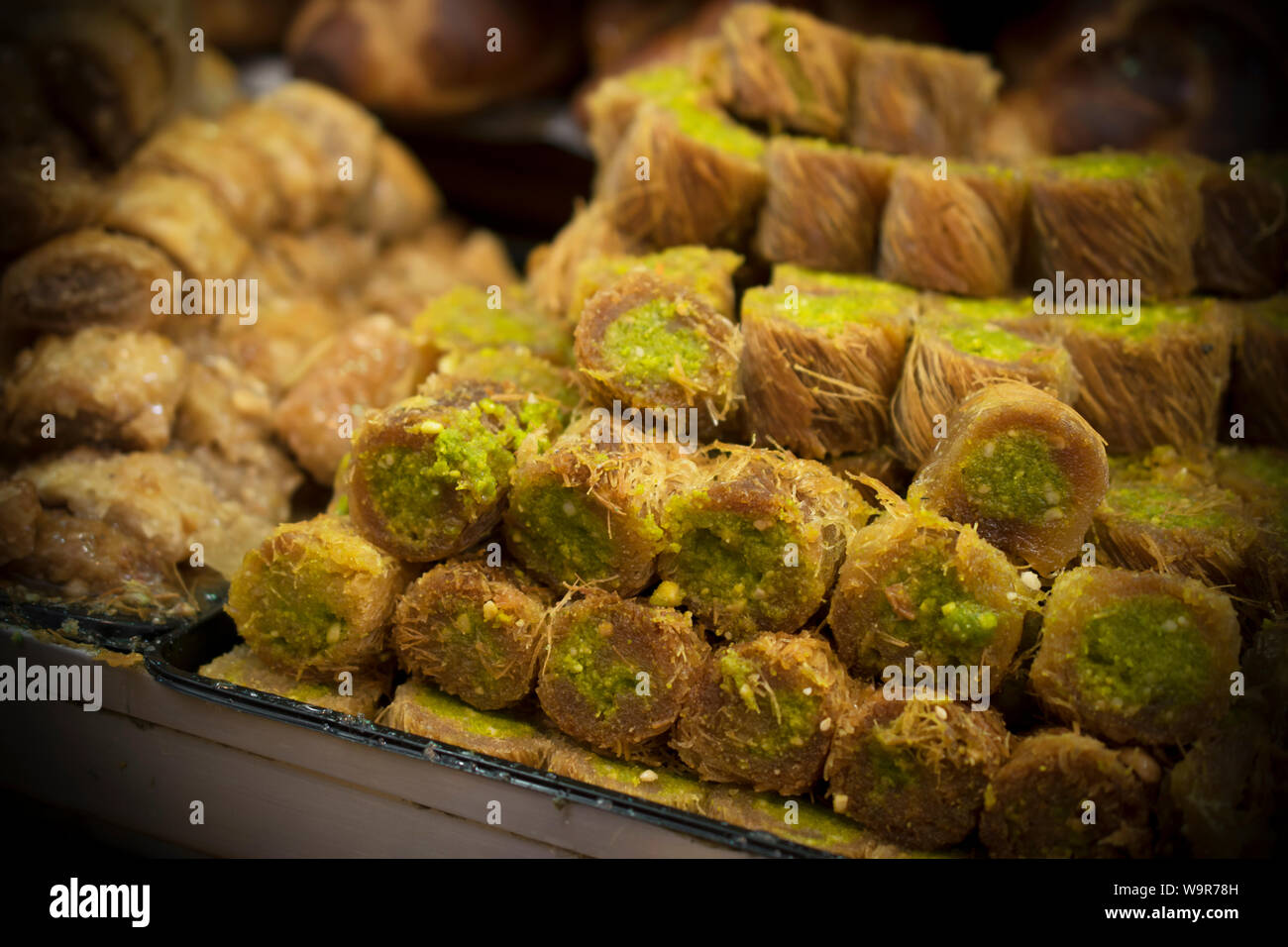 Oriental marketplace with various sweets Stock Photo