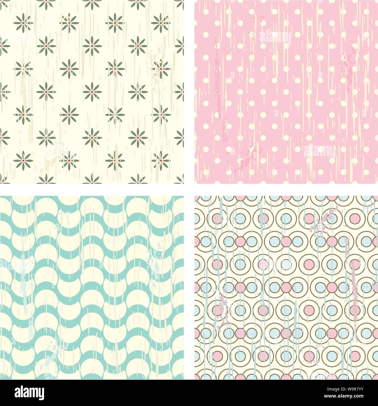 Set of four retro different vector seamless retro patterns (tiling ...