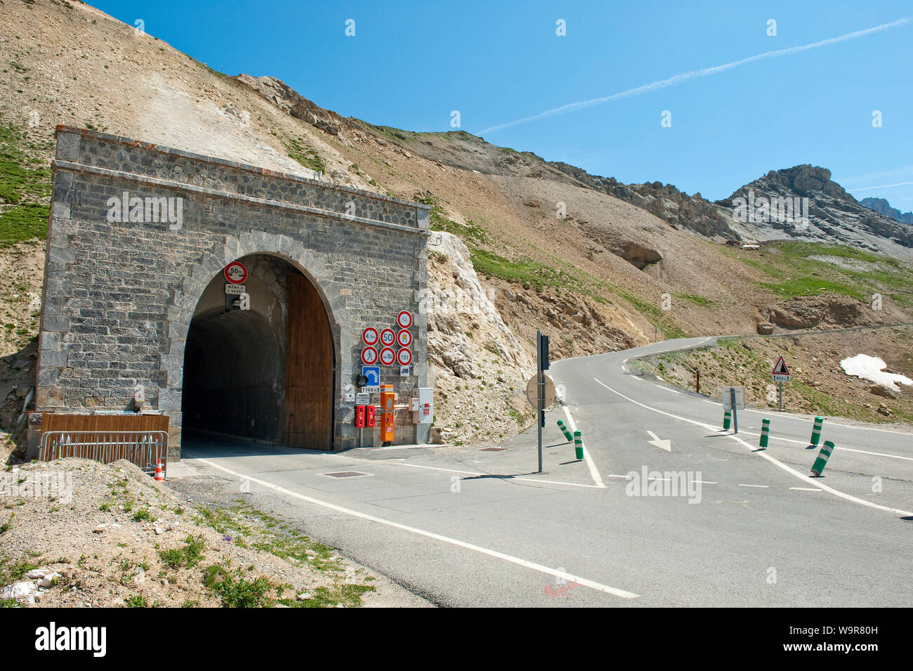 tunnel of Galibier, Road to Col du Galibier, Tour de France, pass road open, Route des Grandes Alpes, Haute Provence, France Europe Stock Photo