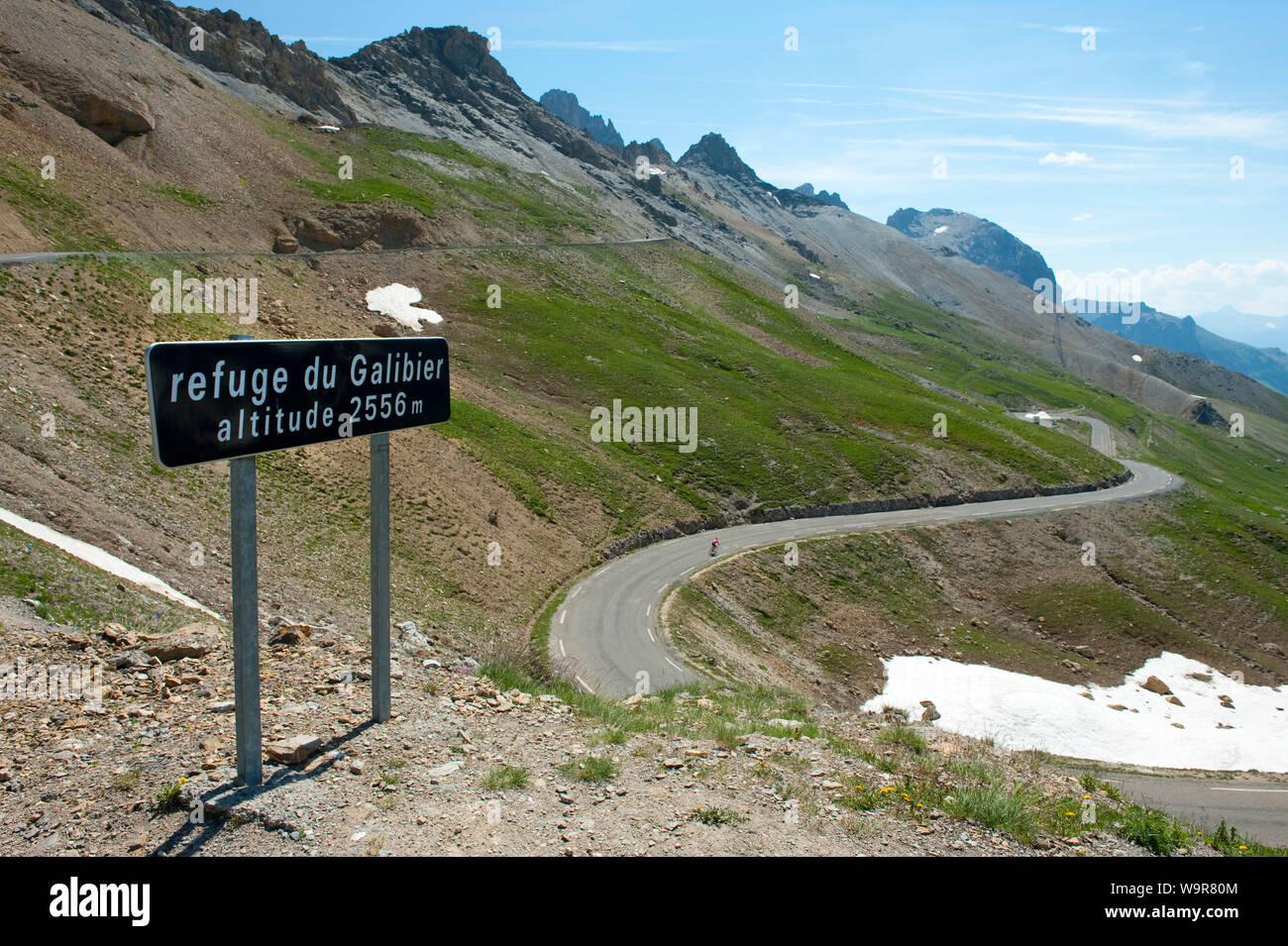 road sign Refuge du Galibier, Tour de France, Provence-Alpes-Cote d'Azur, Departement Alpes-Maritimes, Haute Provence, France, Europe Stock Photo