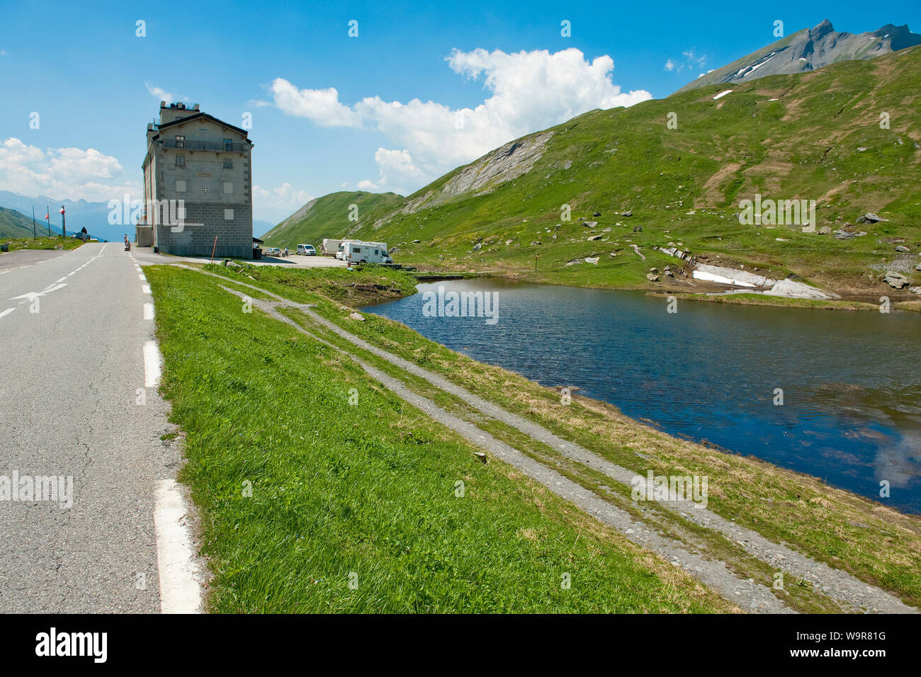 hospice, little St. Bernard pass, Piccolo San Bernardo, Col du Petit Saint Bernard, Savoie, France, Aosta Valley, Italy, little Saint Bernard pass Stock Photo